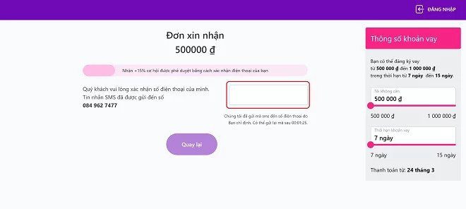 Nhập m&atilde; OTP ho&agrave;n th&agrave;nh hồ sơ đăng k&yacute; vay tiền takomo