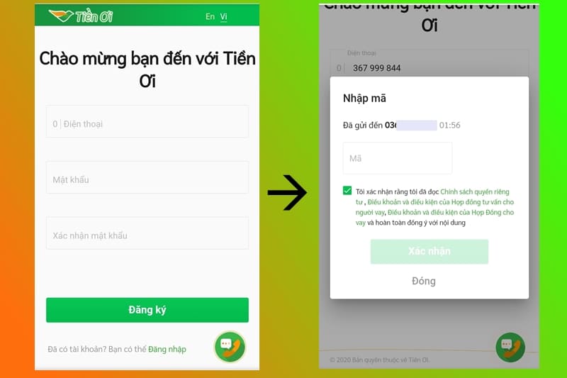 Nhập th&ocirc;ng tin đăng k&yacute; vay tiền ơi