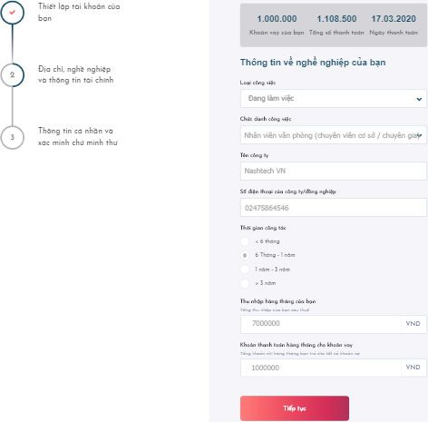 Thông tin nghề nghiệp vay tiền vamo Thông tin nghề nghiệp vay tiền vamo