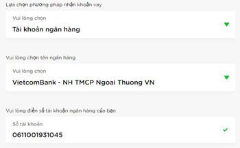 Điền th&ocirc;ng tin t&agrave;i khoản ng&acirc;n h&agrave;ng
