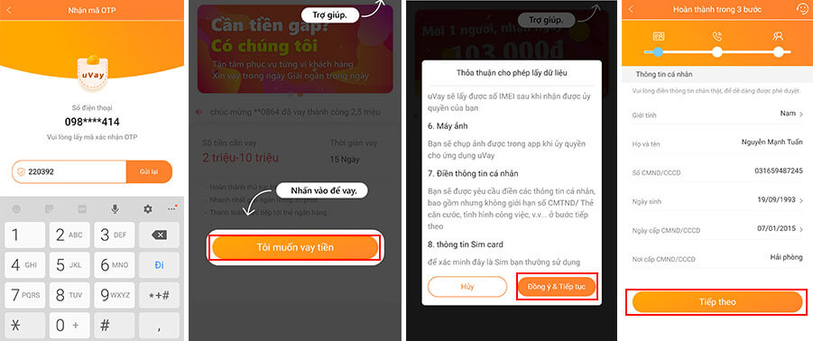 Đăng k&yacute; th&ocirc;ng tin c&aacute; nh&acirc;n uvay Evay